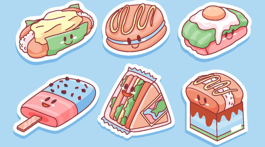 Mẫu sticker trang trí sổ hình đồ ăn cute