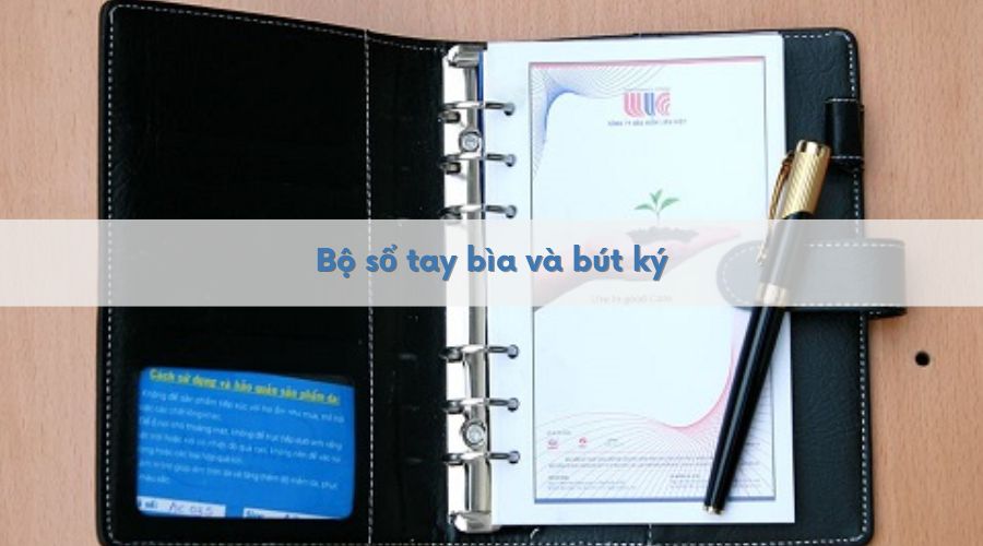 Bộ sổ tay quà tặng bìa da và bút ký